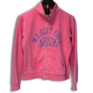 Genuine Pigment Distressed Pink Wrigley Field Chicago Zip‑Up Jacket Top  Y2K M
